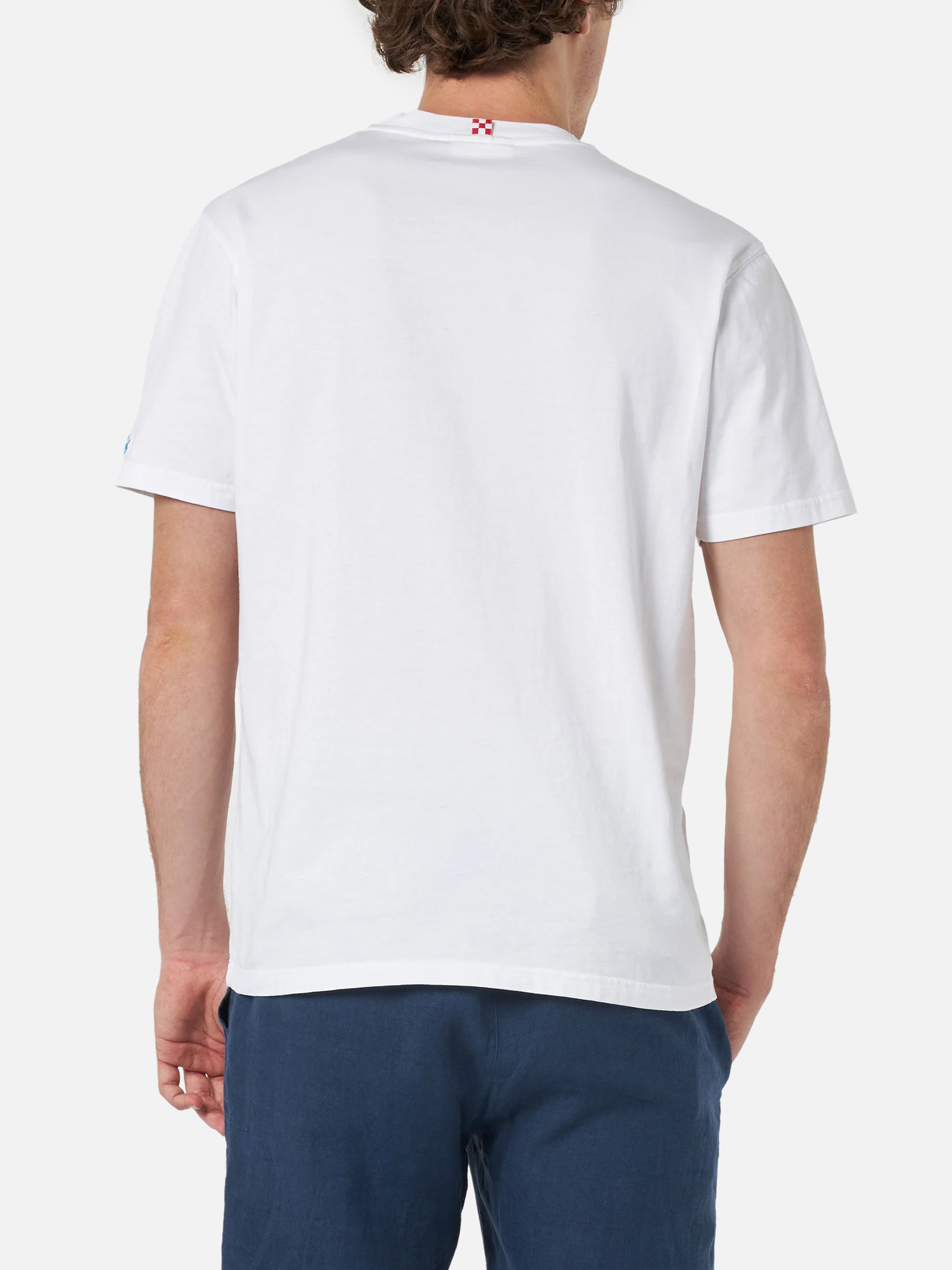 Man Cotton T-Shirt Austin With Embroidery And Portofino Gin Print | Special Edition White