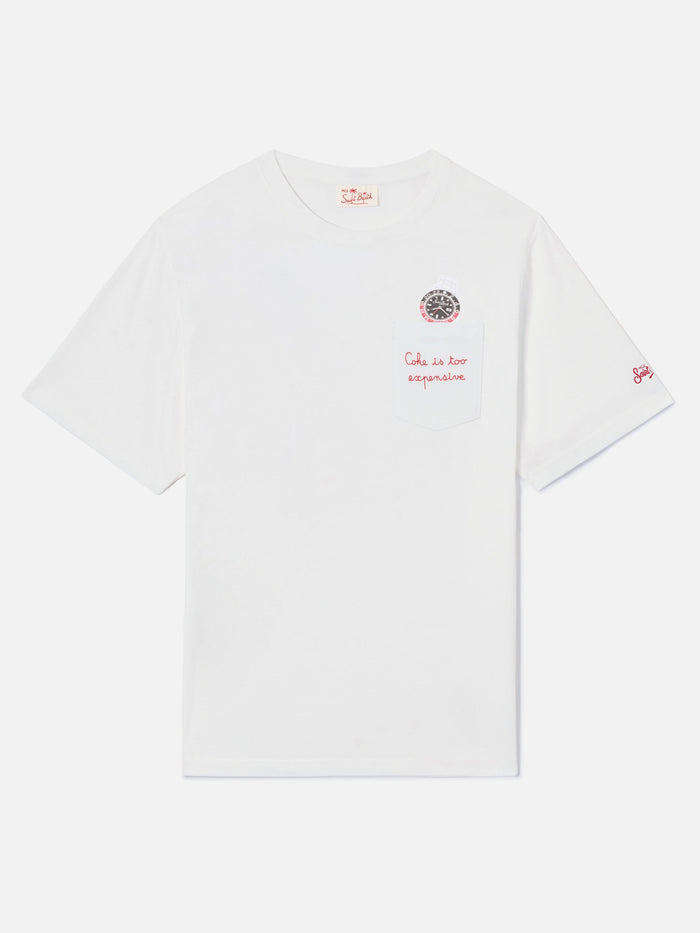 White Austin T-Shirt With Watch And Coke Is Too Expensive Embroidery