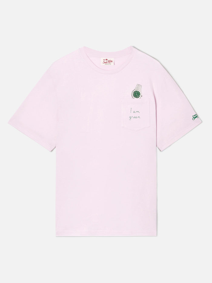 Pink Austin T-Shirt With Watch And I Am Green Embroidery