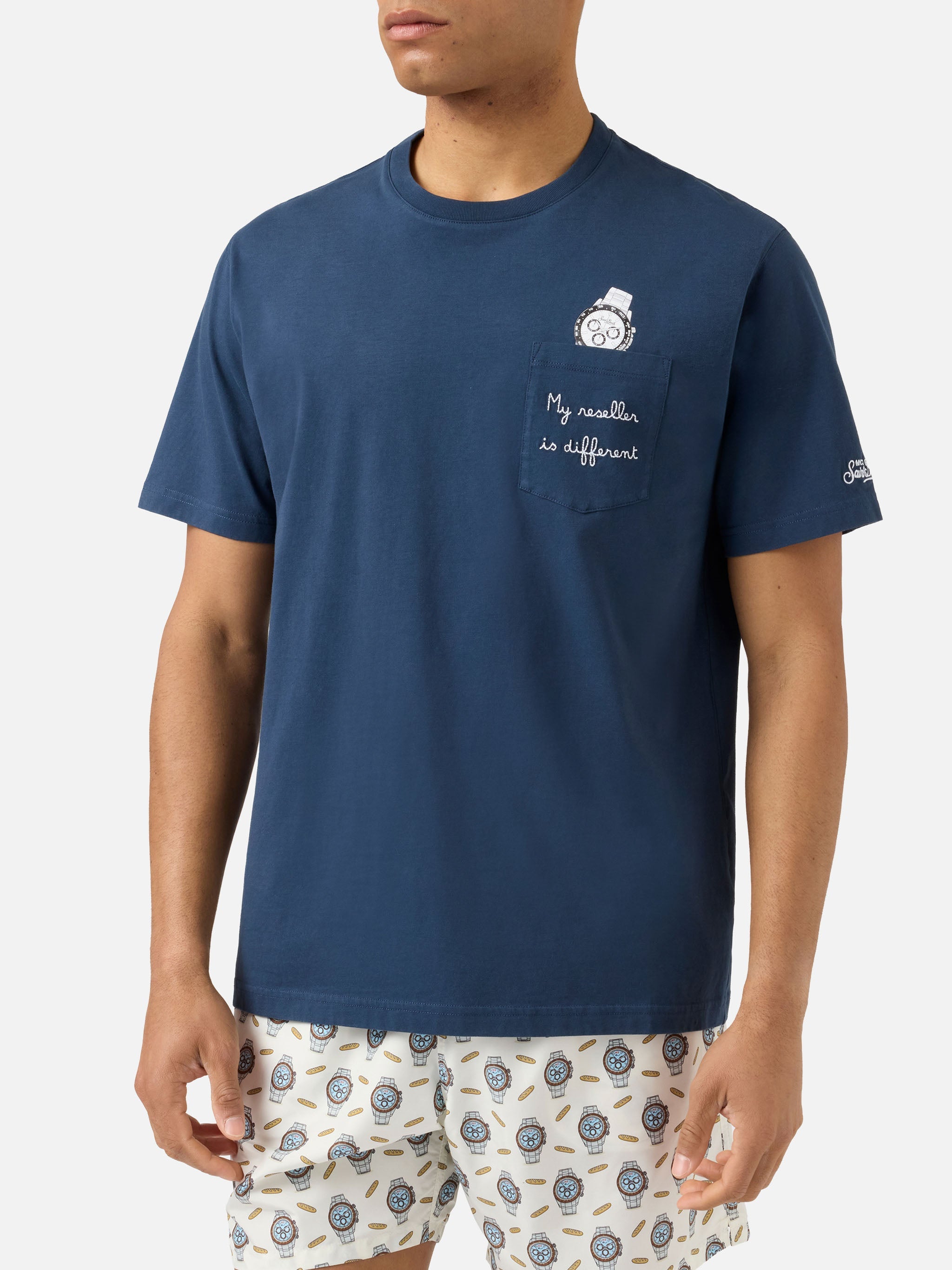 Blue Austin T-Shirt With Watch And My Reseller Is Different Embroidery