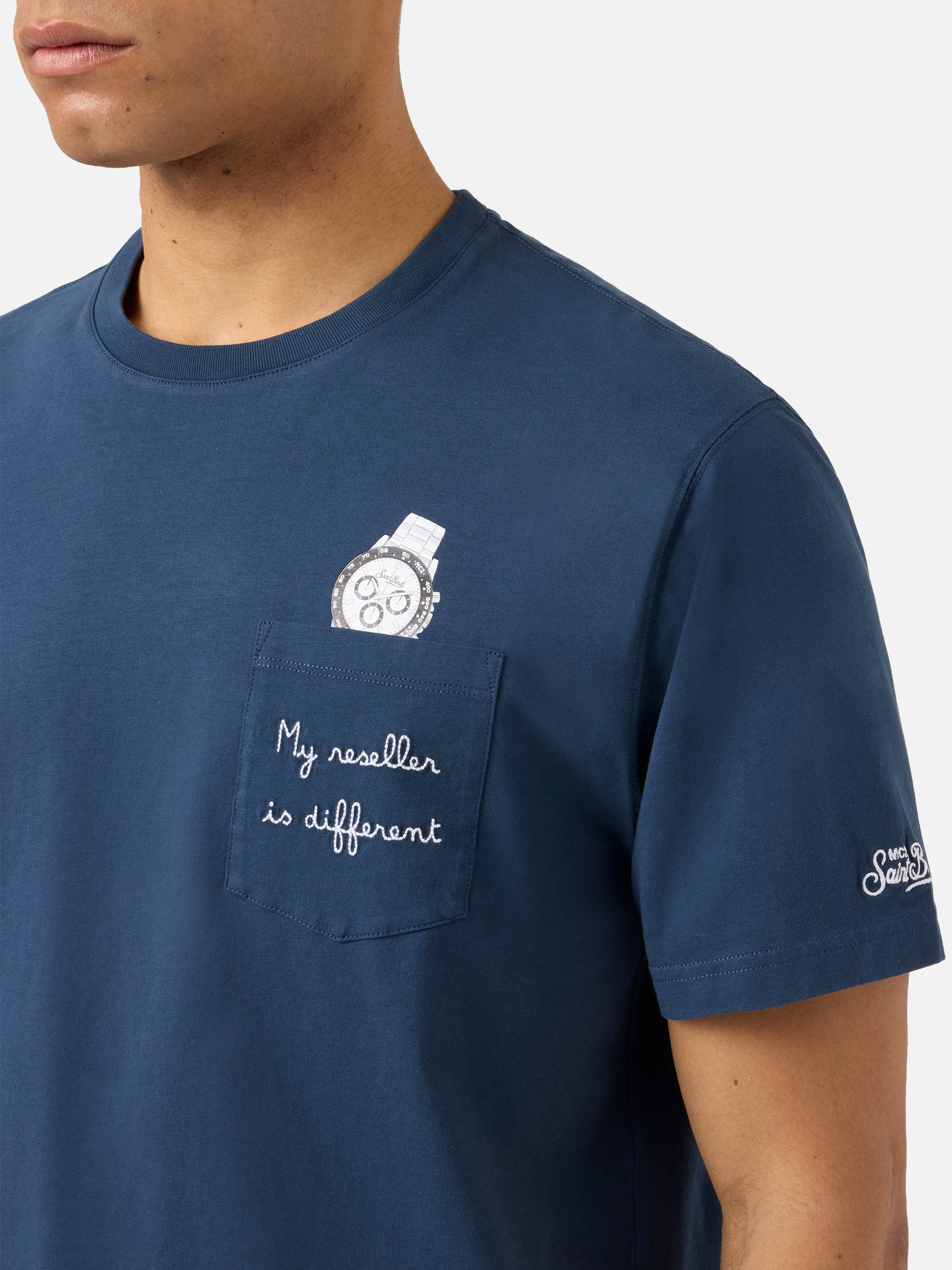 Blue Austin T-Shirt With Watch And My Reseller Is Different Embroidery