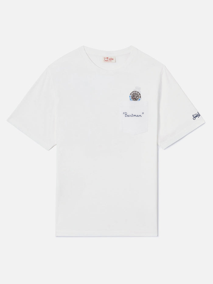 White Austin T-Shirt With Watch And Bartman Embroidery
