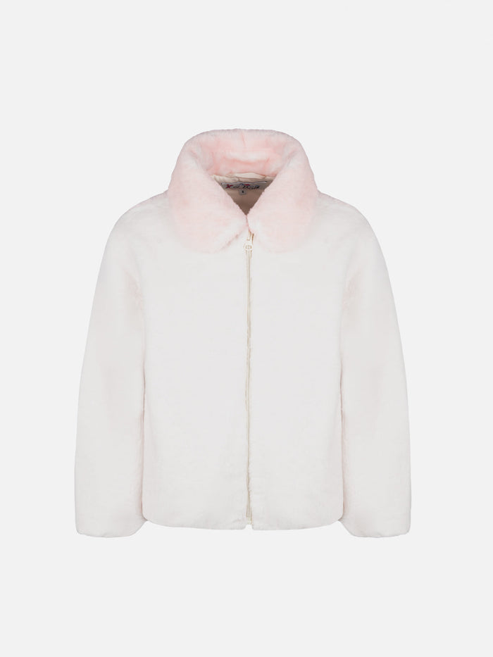 Girl Faux Fur Jacket Aveline With Squirrel Print White Coat