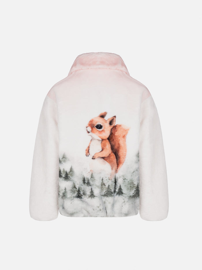 Girl Faux Fur Jacket Aveline With Squirrel Print White Coat