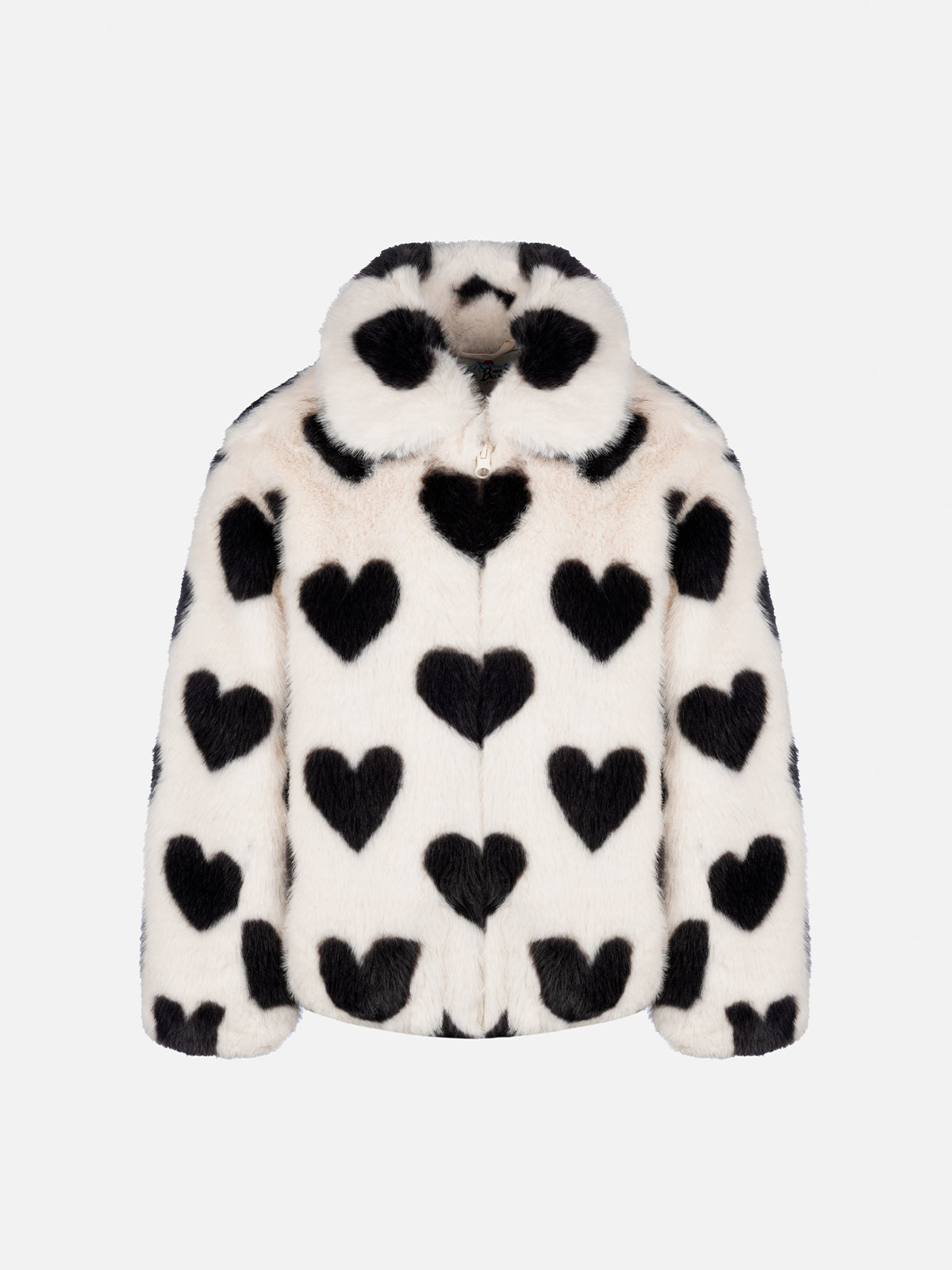 Girl Faux Fur Jacket Aveline With Heart Print White Coat