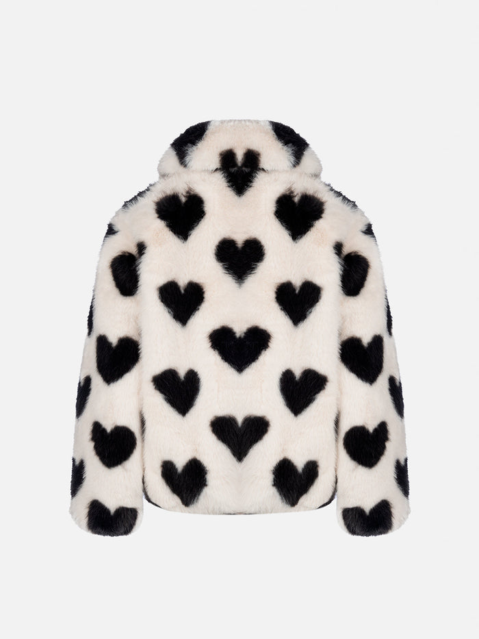 Girl Faux Fur Jacket Aveline With Heart Print White Coat
