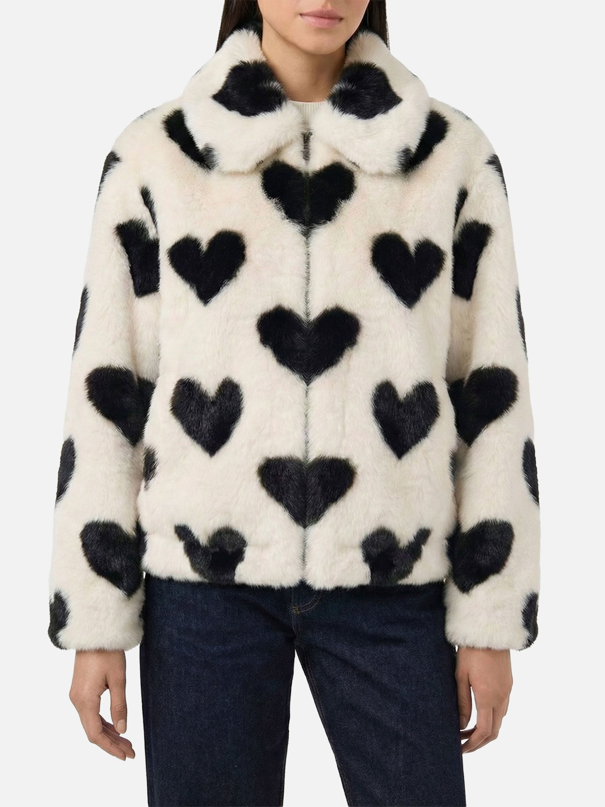 Aveline Faux Fur Jacket With Heart Print __single__ Coat