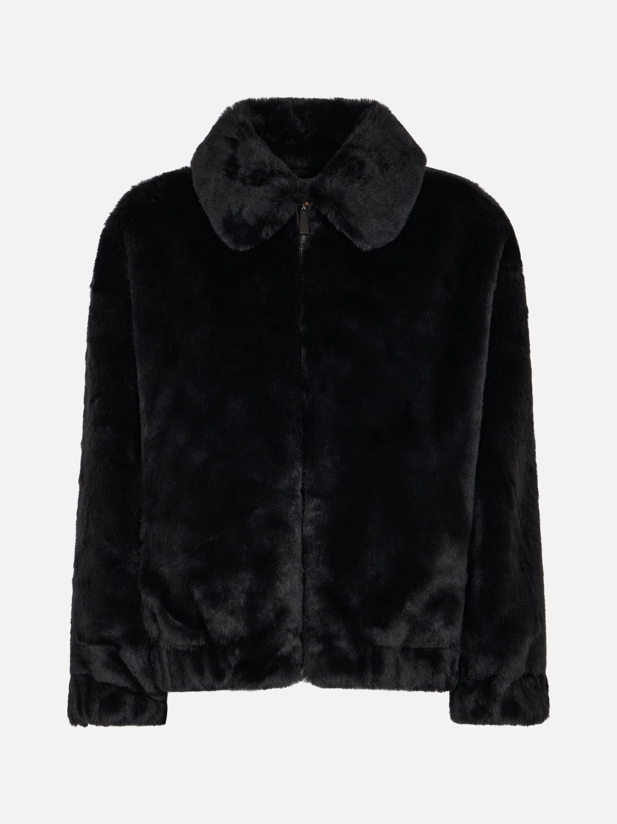 Aveline Faux Fur Bomber With Saint Barth Print Black Coat