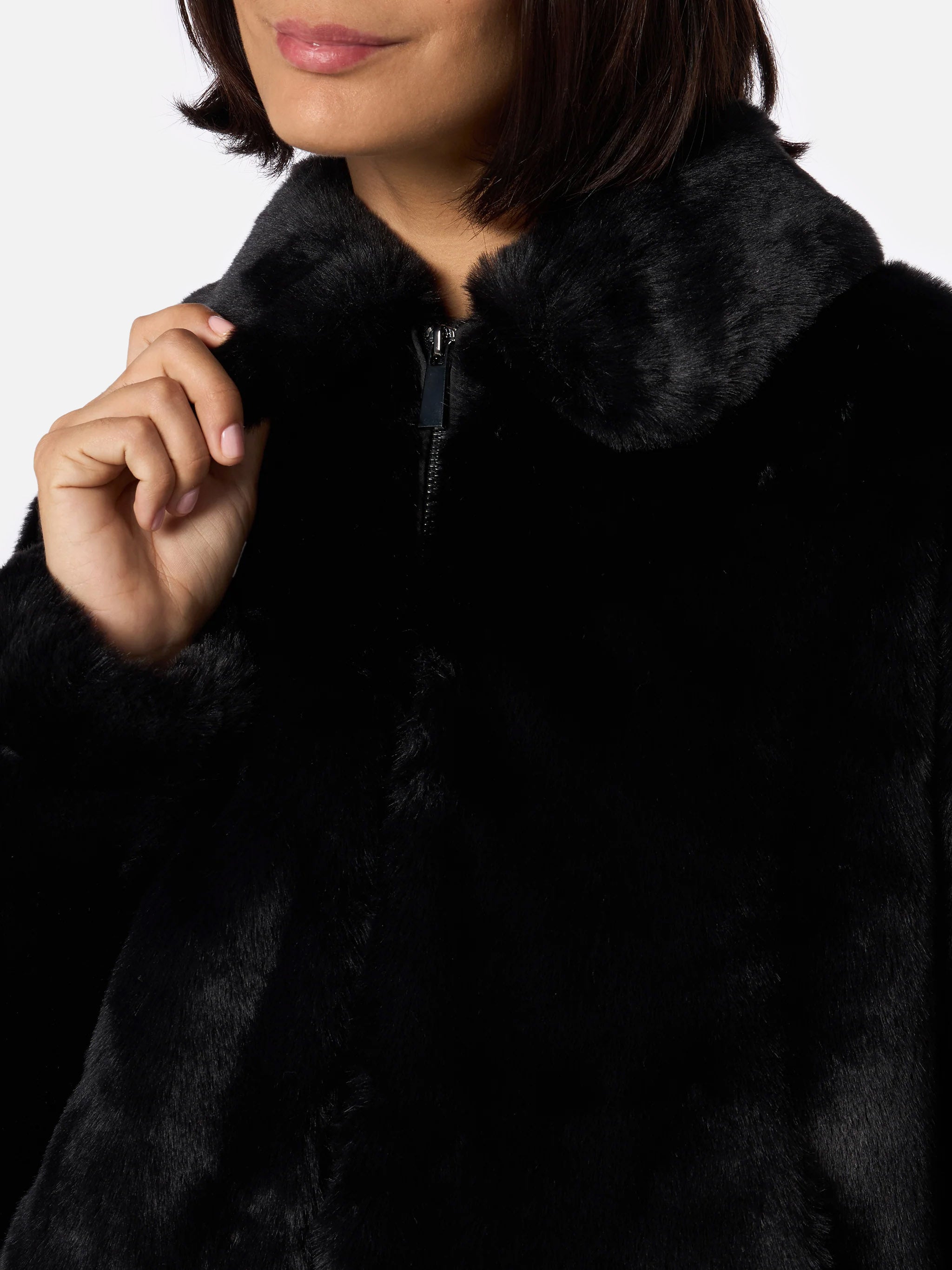 Aveline Faux Fur Bomber With Saint Barth Print Black Coat