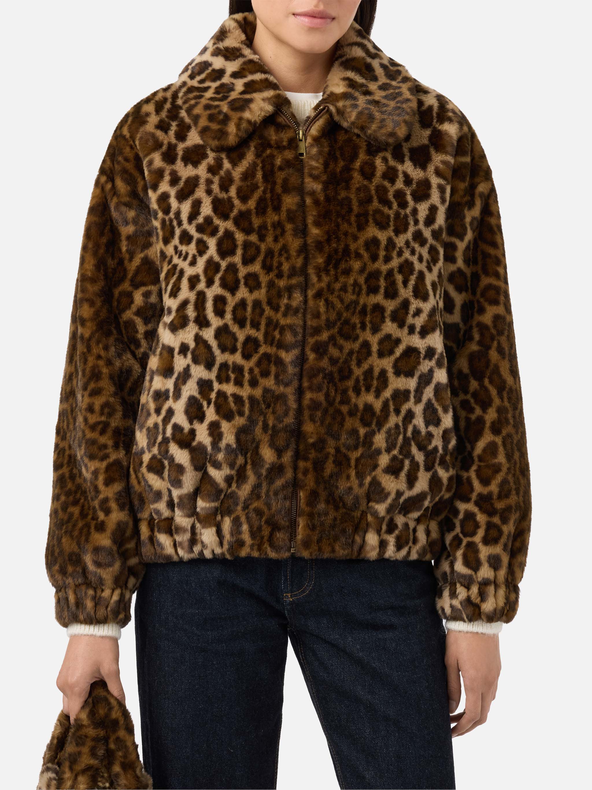 Aveline Faux-Fur Jacket With Leopard Print Brown Coat