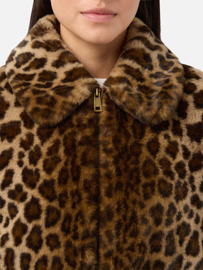 Aveline Faux-Fur Jacket With Leopard Print Brown Coat
