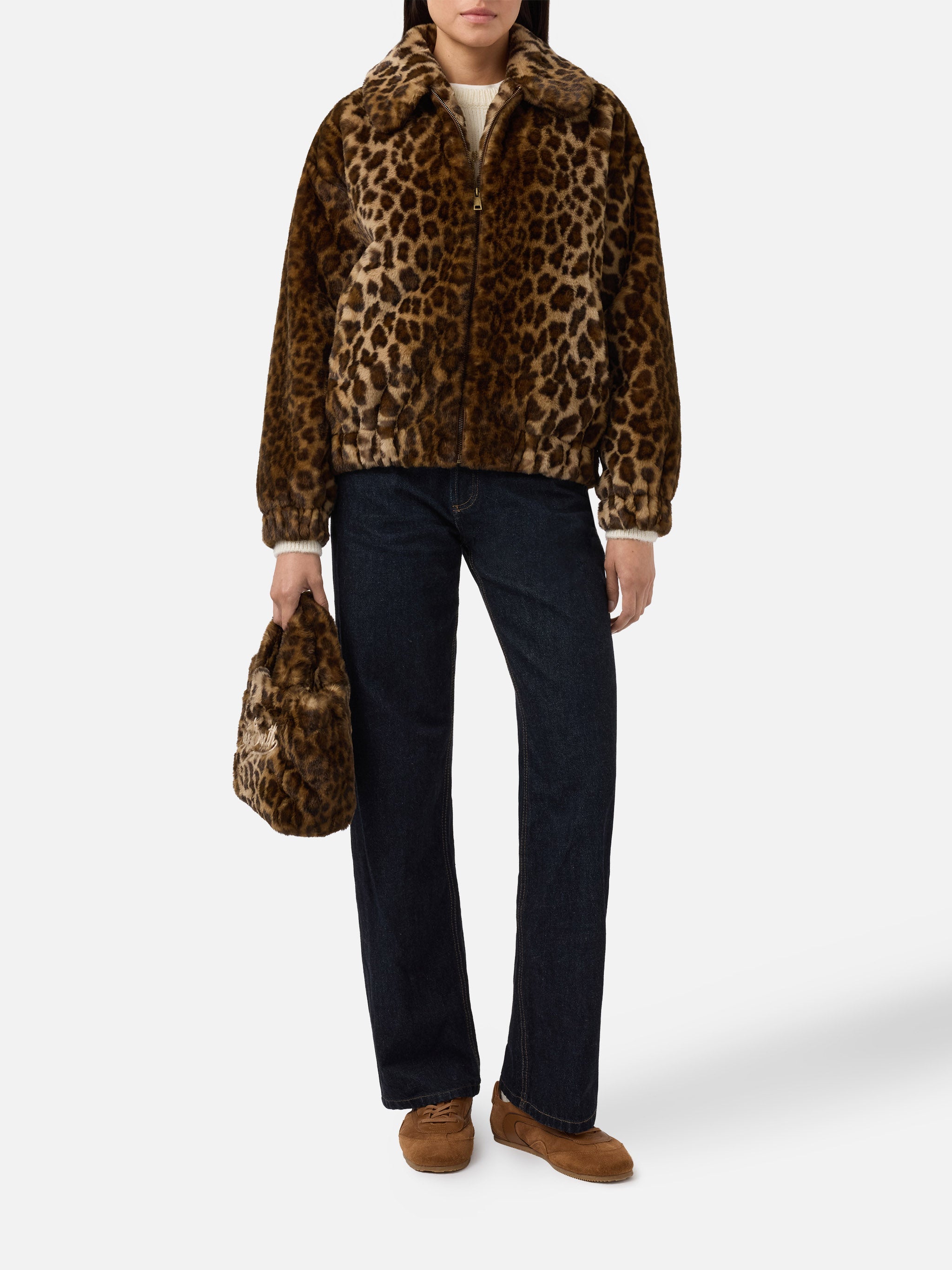 Aveline Faux-Fur Jacket With Leopard Print Brown Coat
