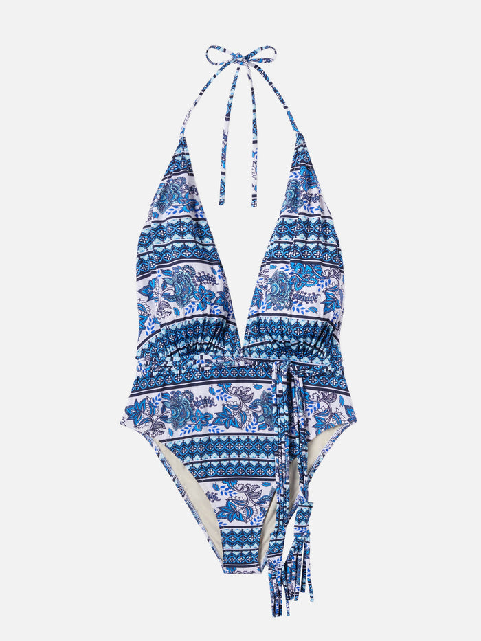 One Piece Swimsuit Axelle With Gipsy Print White