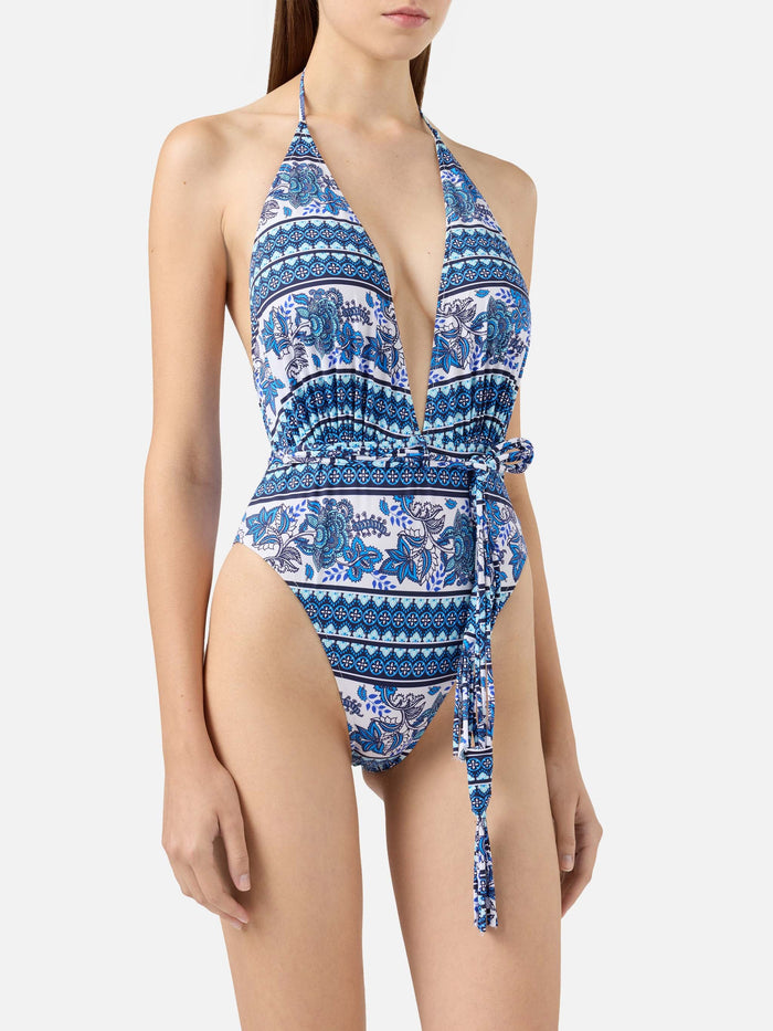 One Piece Swimsuit Axelle With Gipsy Print White