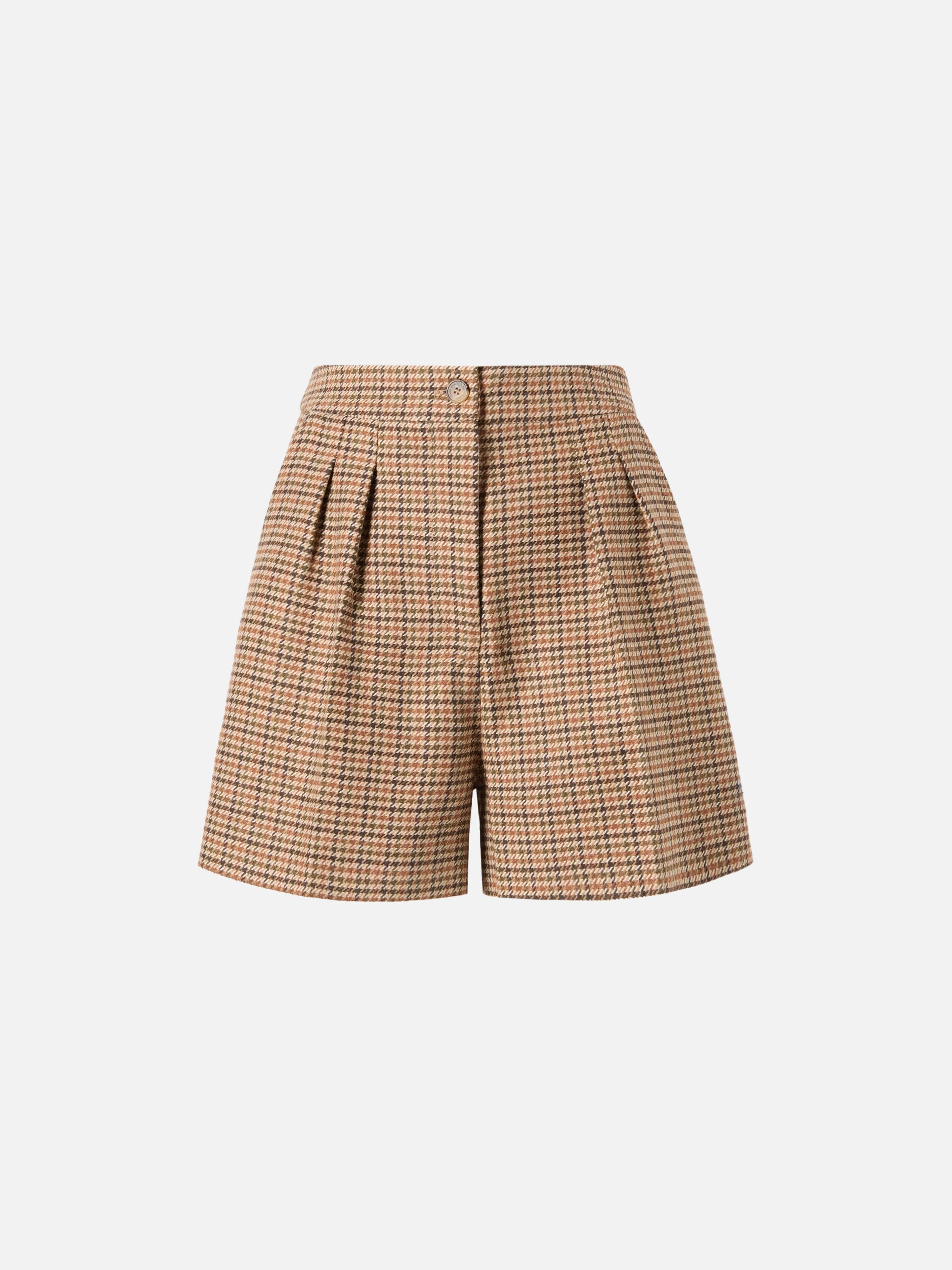 Aya Shorts Houndstooth Fabric With Double Pleats Brown Pant