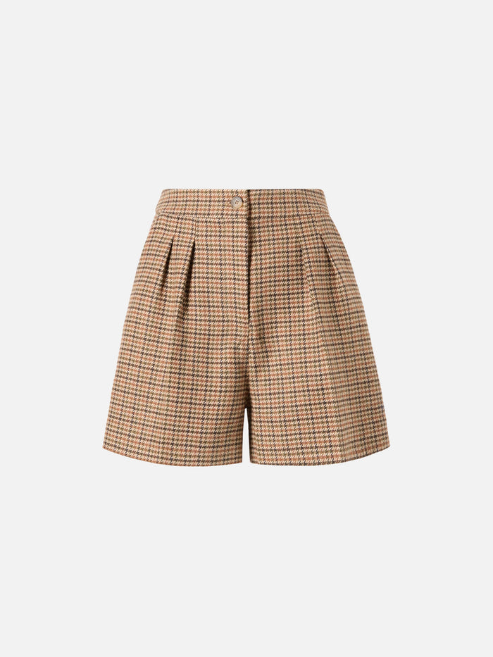 Aya Shorts Houndstooth Fabric With Double Pleats Brown Pant