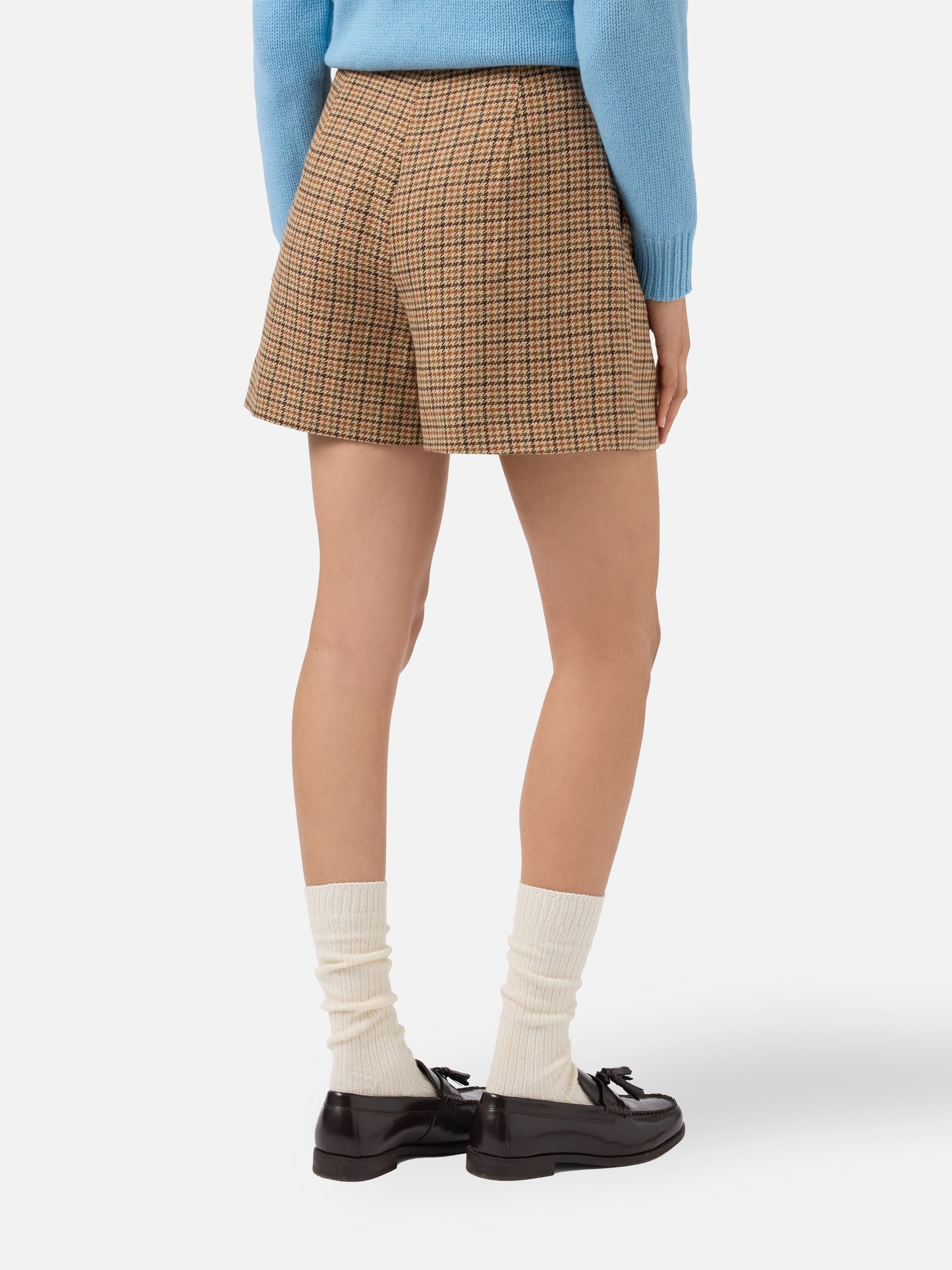 Aya Shorts Houndstooth Fabric With Double Pleats Brown Pant