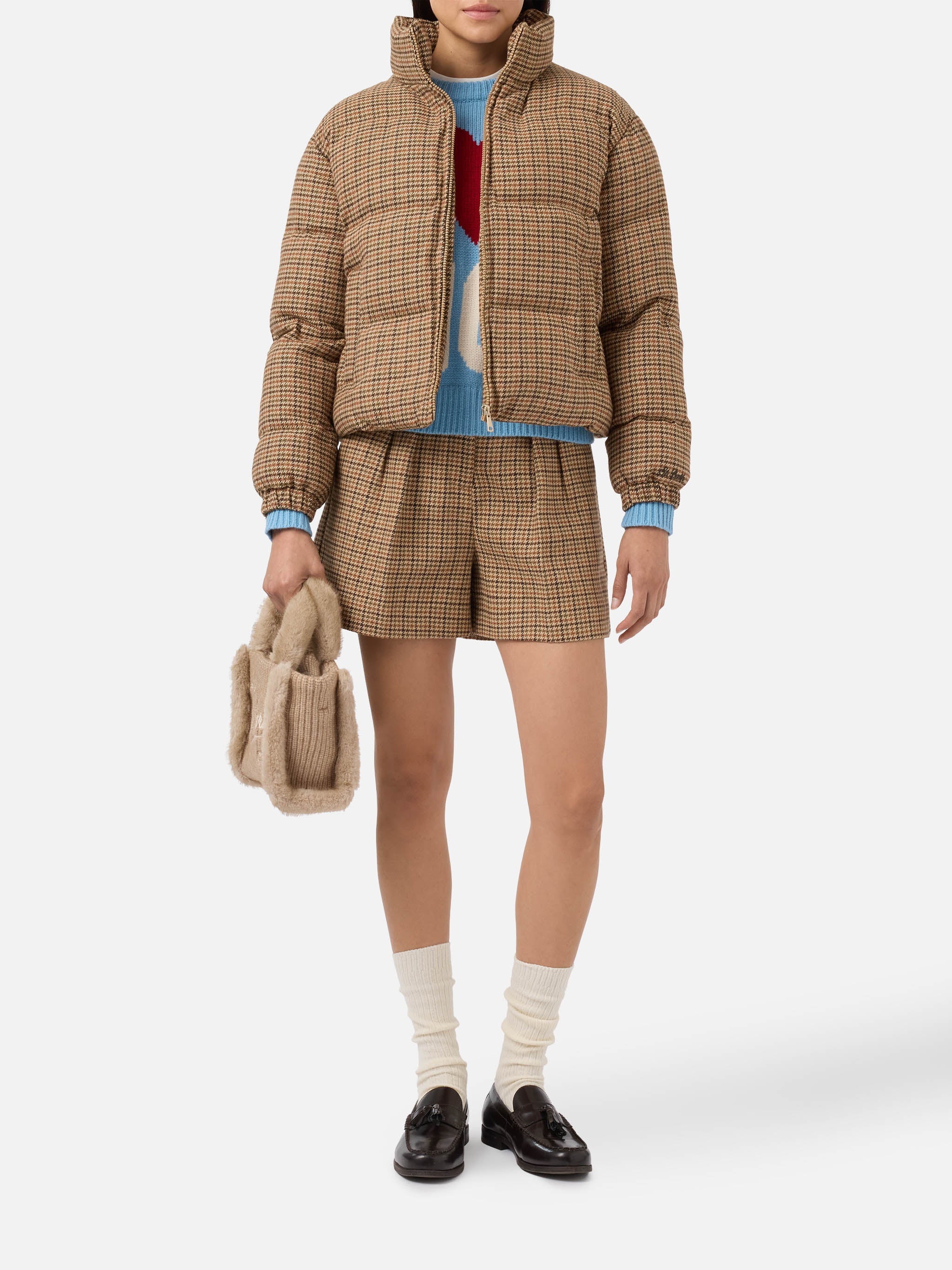 Aya Shorts Houndstooth Fabric With Double Pleats Brown Pant