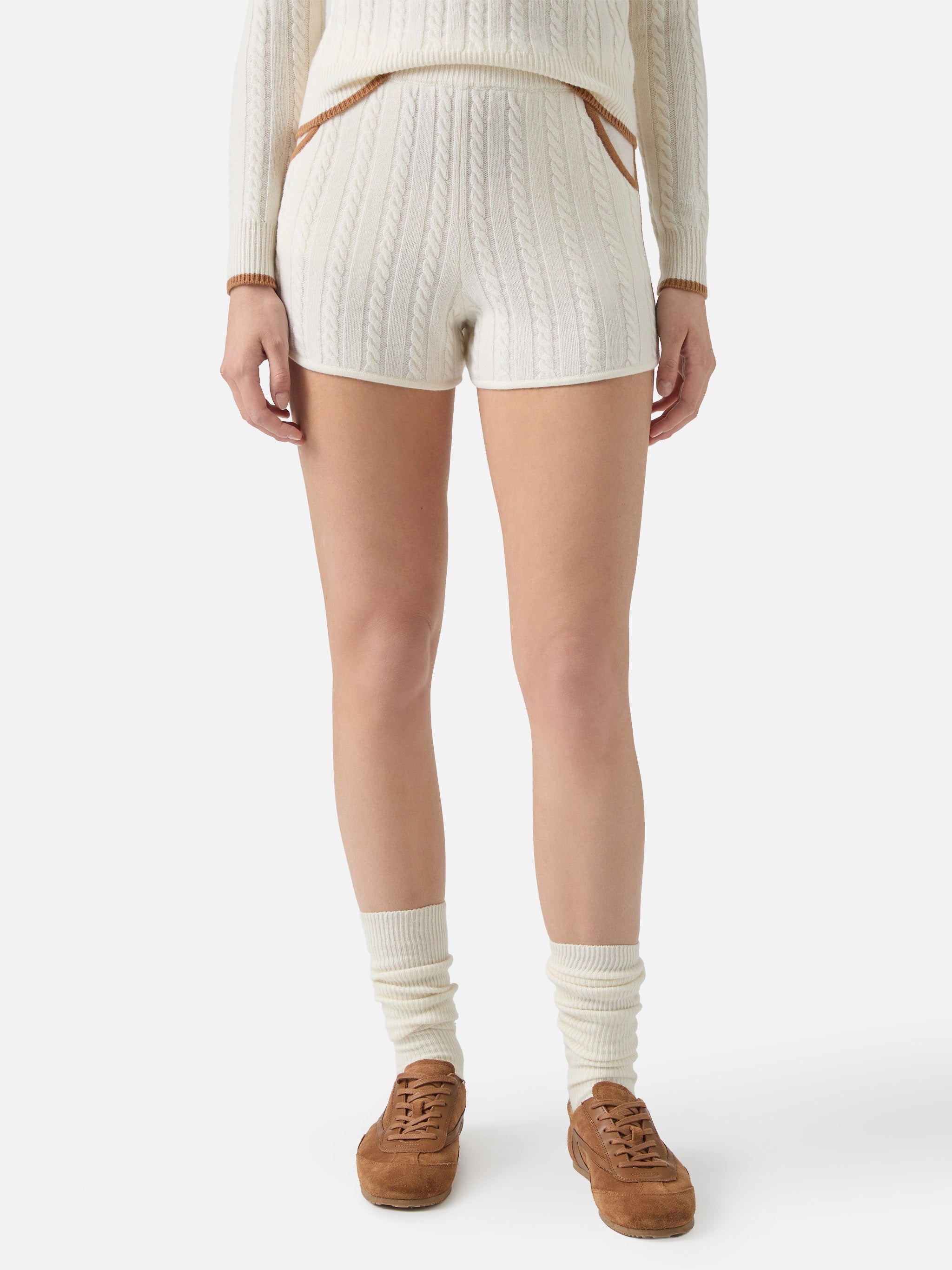 Azure Cable-Knit Shorts Pure White Wool Pant