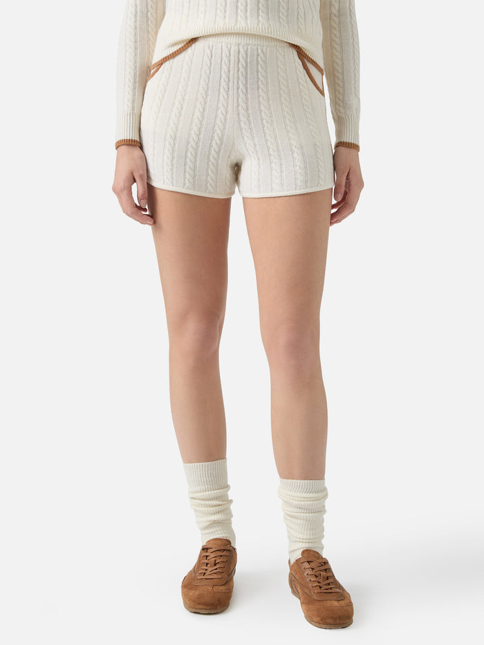 Azure Cable-Knit Shorts Pure White Wool Pant