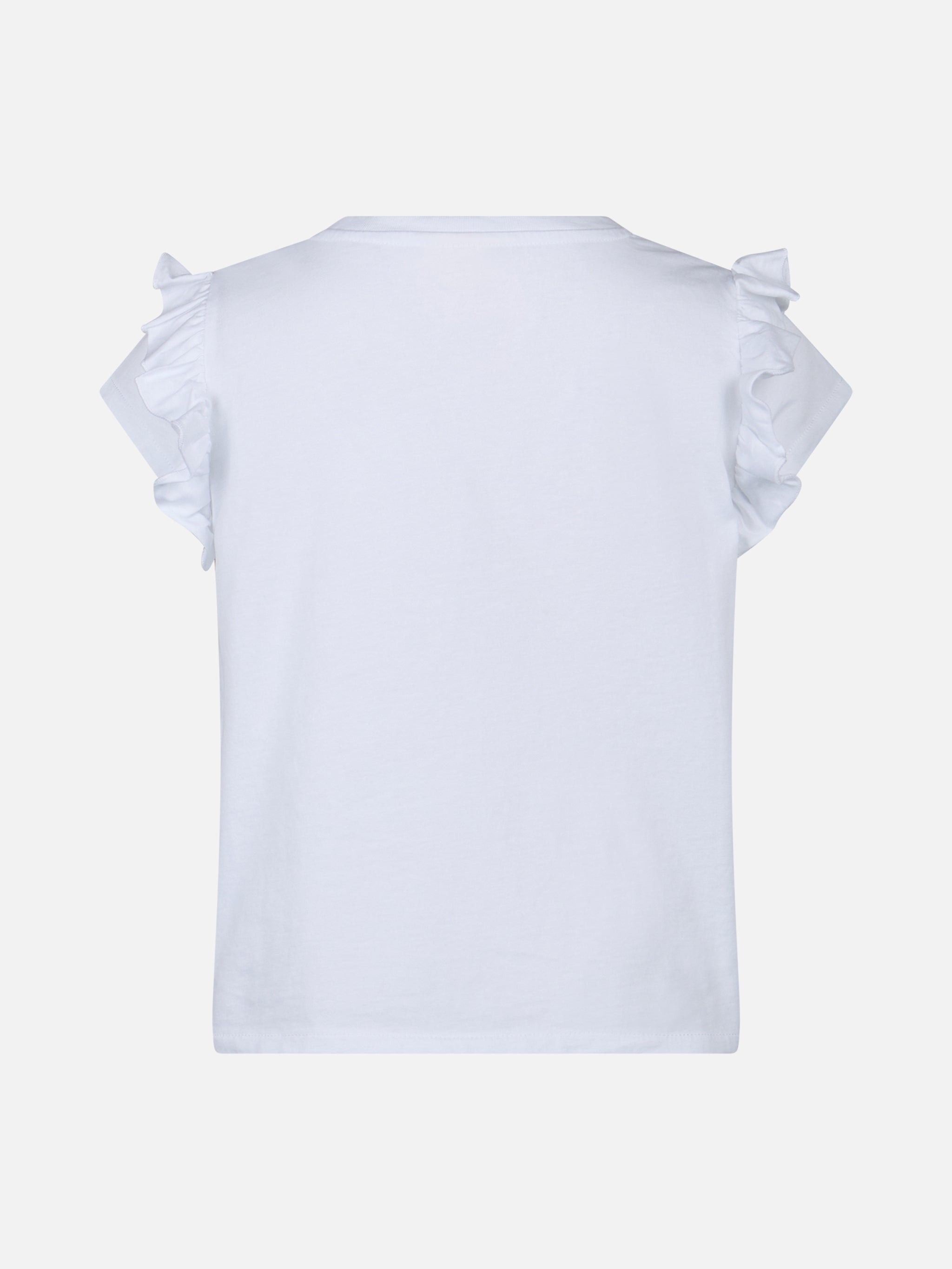 Girl Cotton T-Shirt With Flounce And Embroidery White