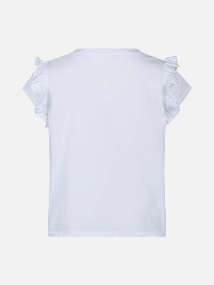 Girl Cotton T-Shirt With Flounce And Embroidery White