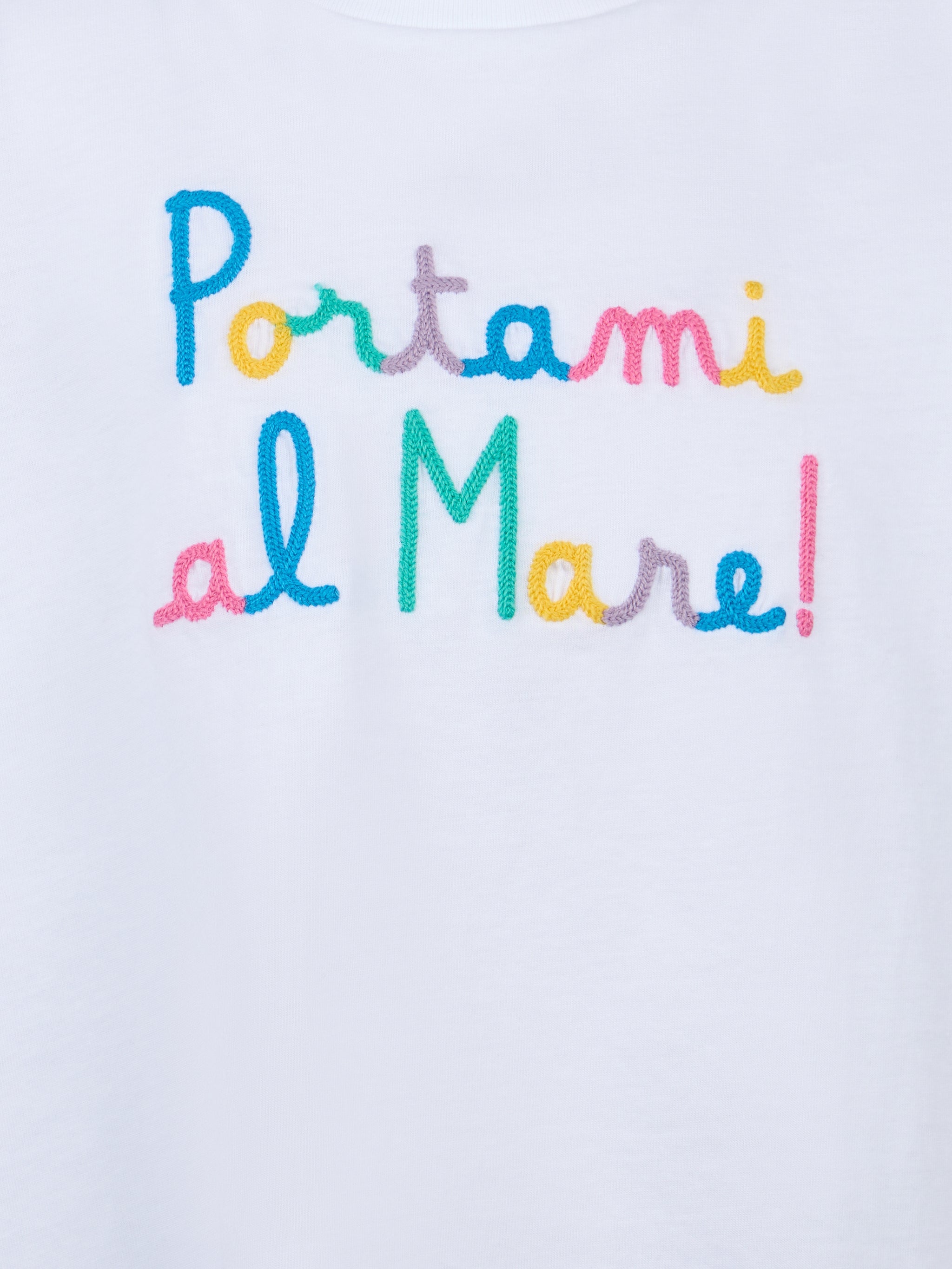 Girl Cotton T-Shirt With Flounce And Embroidery White