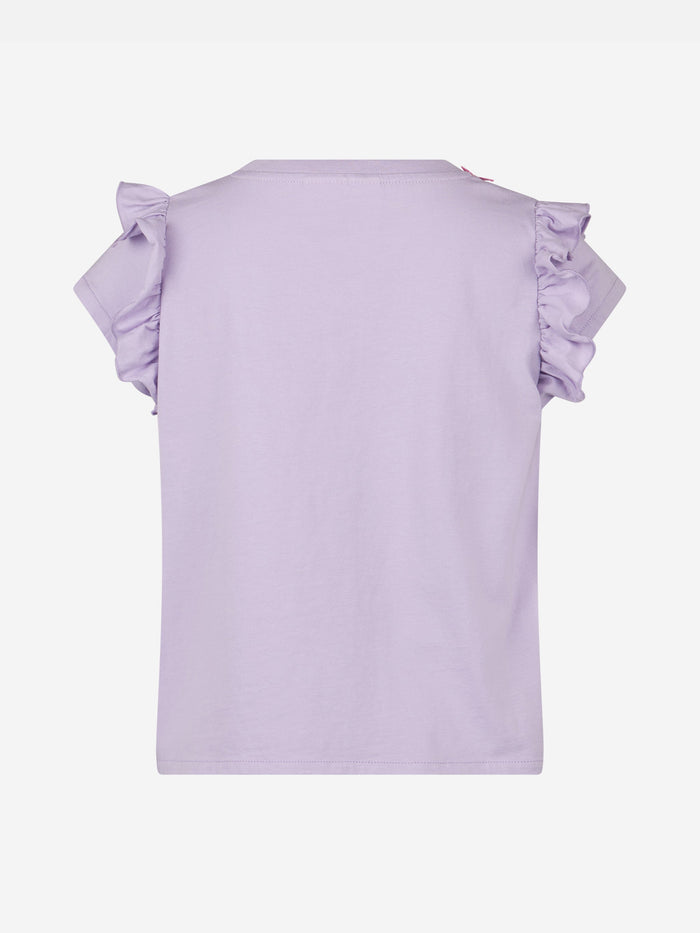 Girl Cotton T-Shirt With Flounce And Embroidery Pink