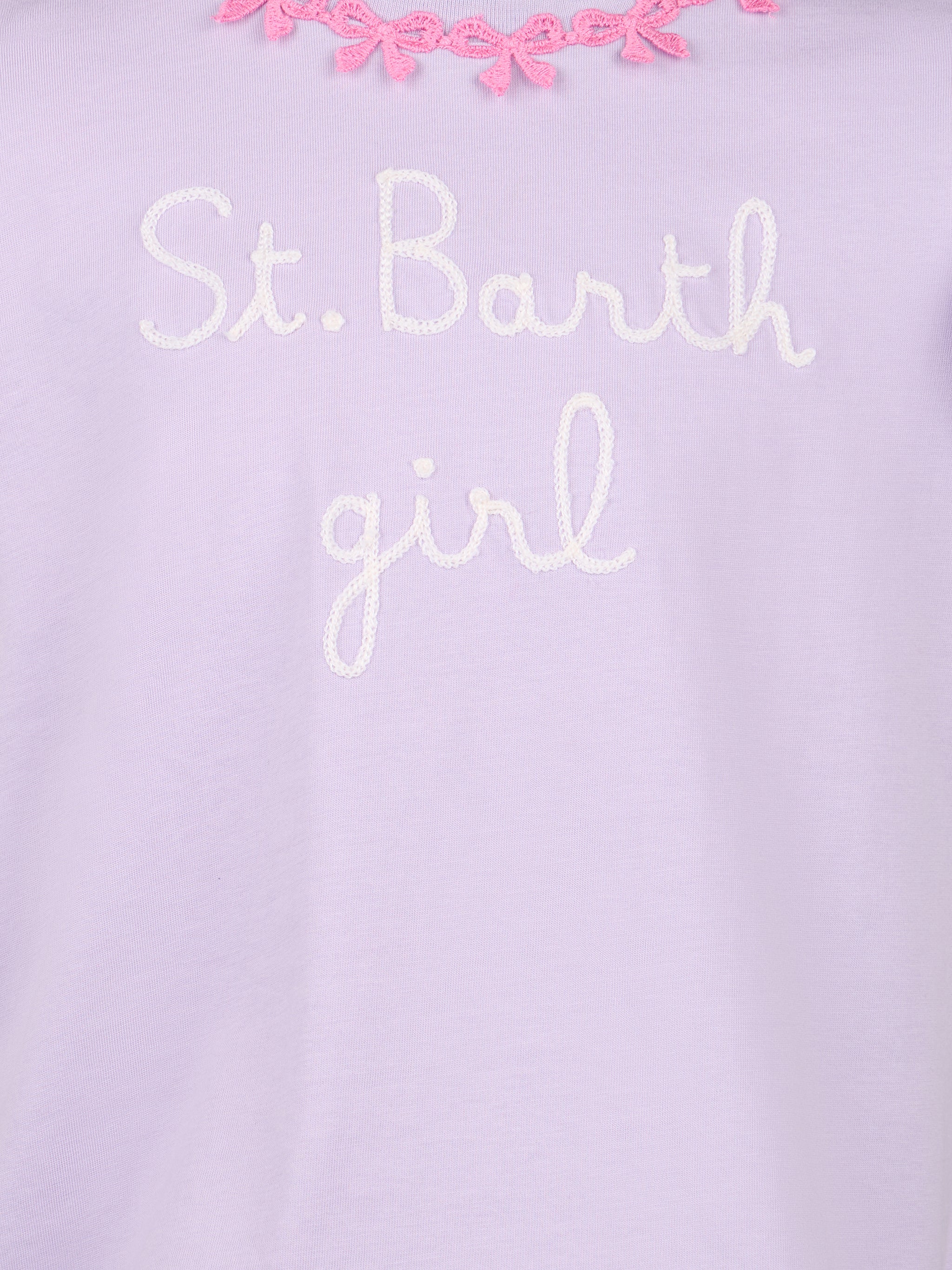 Girl Cotton T-Shirt With Flounce And Embroidery Pink