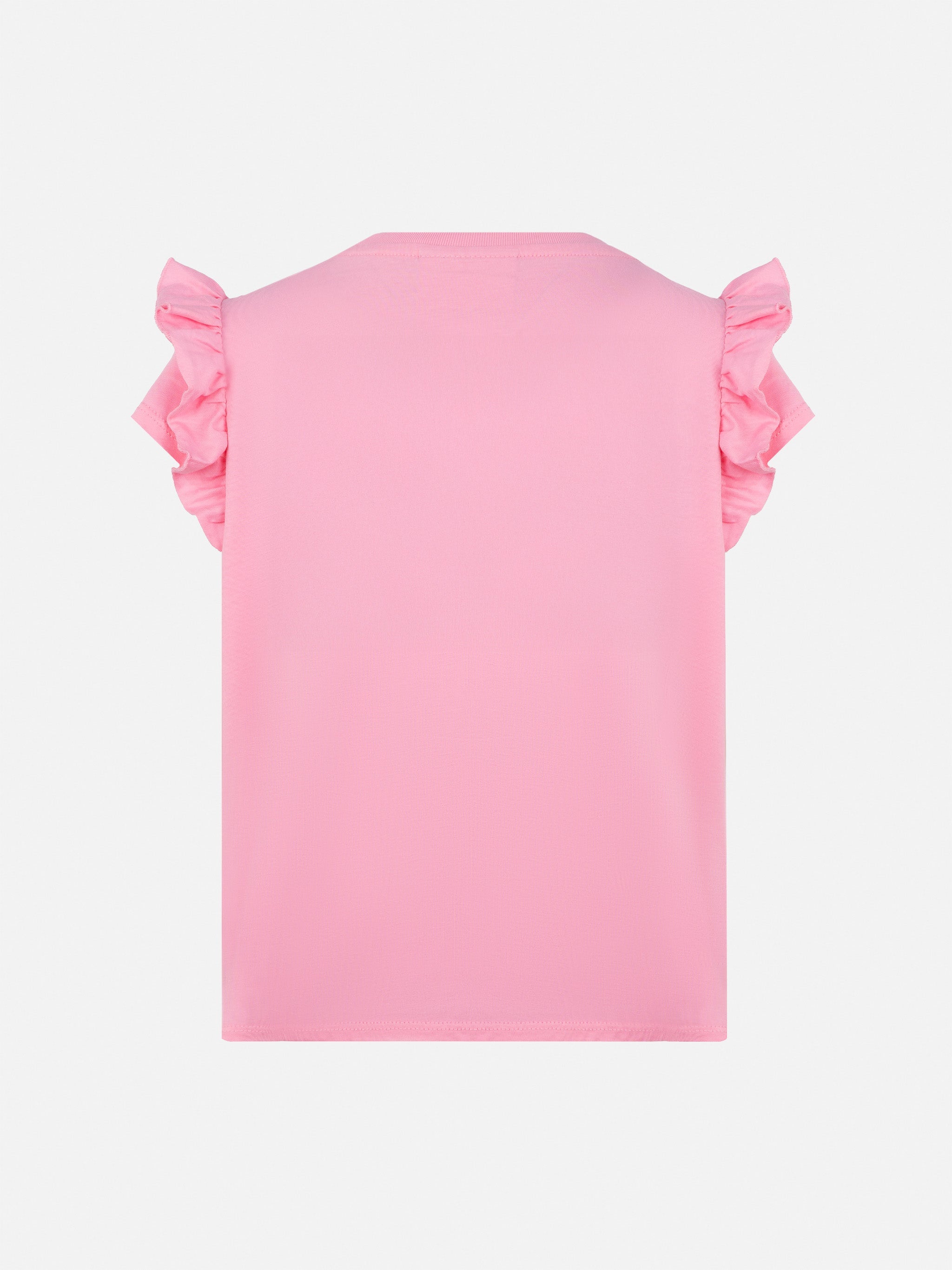 Cotton T-Shirt Baby With Flounce And Bella E Monella Embroidery Pink