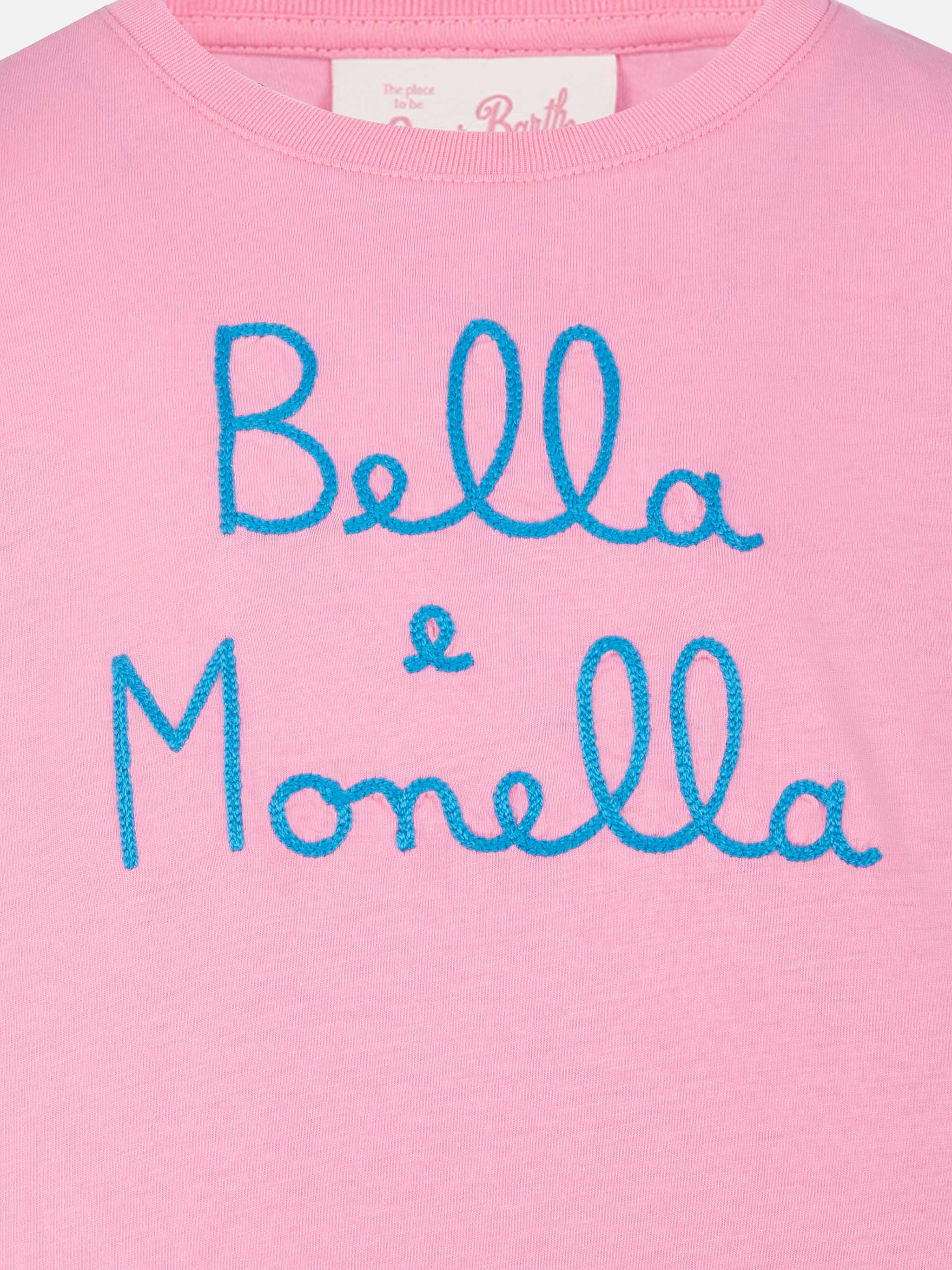Cotton T-Shirt Baby With Flounce And Bella E Monella Embroidery Pink