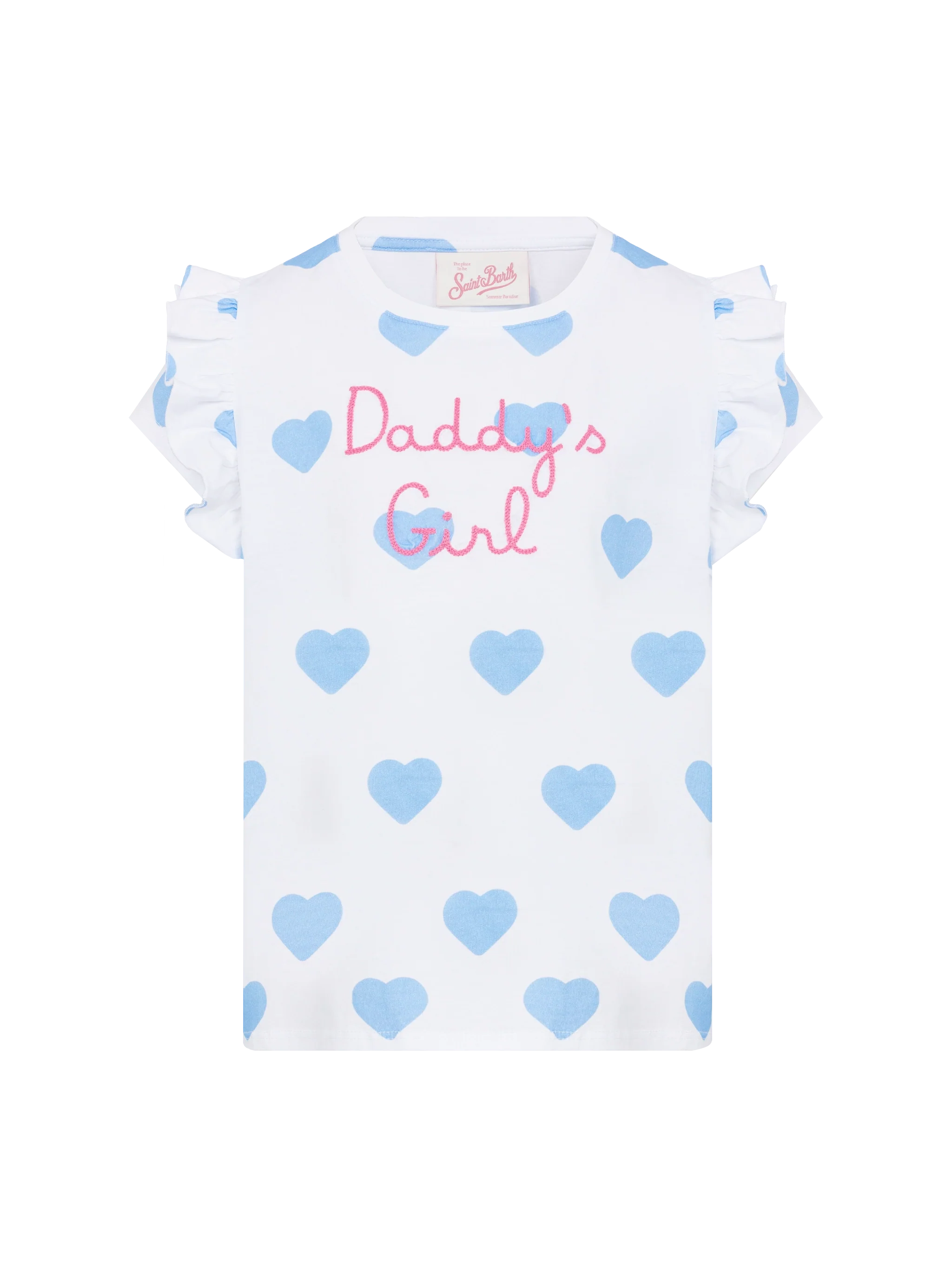 Cotton T-Shirt Baby With Flounce And Daddys Girl Embroidery White