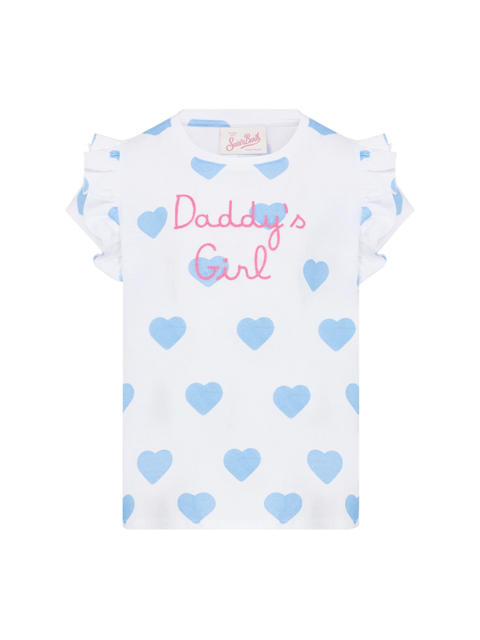 Cotton T-Shirt Baby With Flounce And Daddys Girl Embroidery White