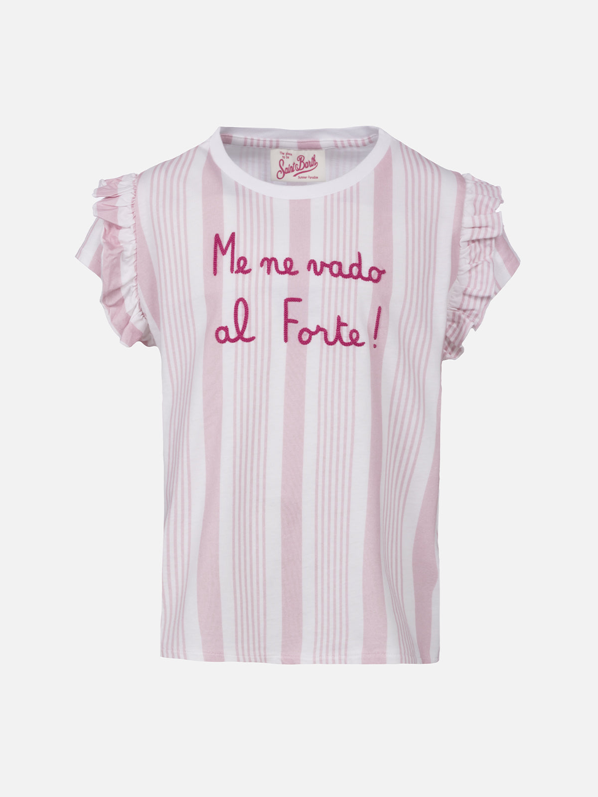 Girl Cotton T-Shirt With Flounce And Embroidery Pink
