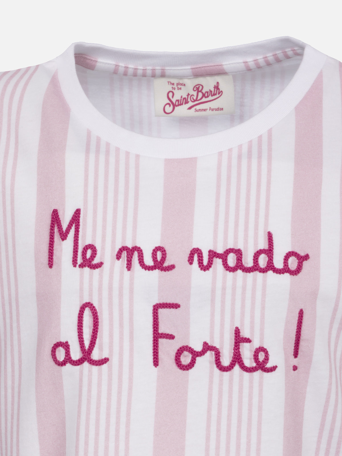 Girl Cotton T-Shirt With Flounce And Embroidery Pink