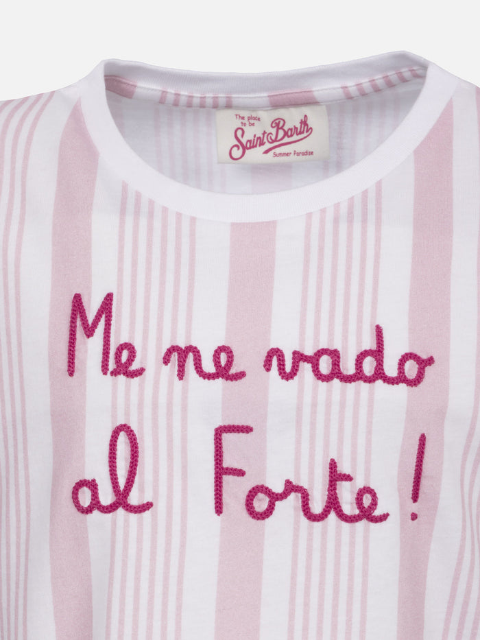 Girl Cotton T-Shirt With Flounce And Embroidery Pink