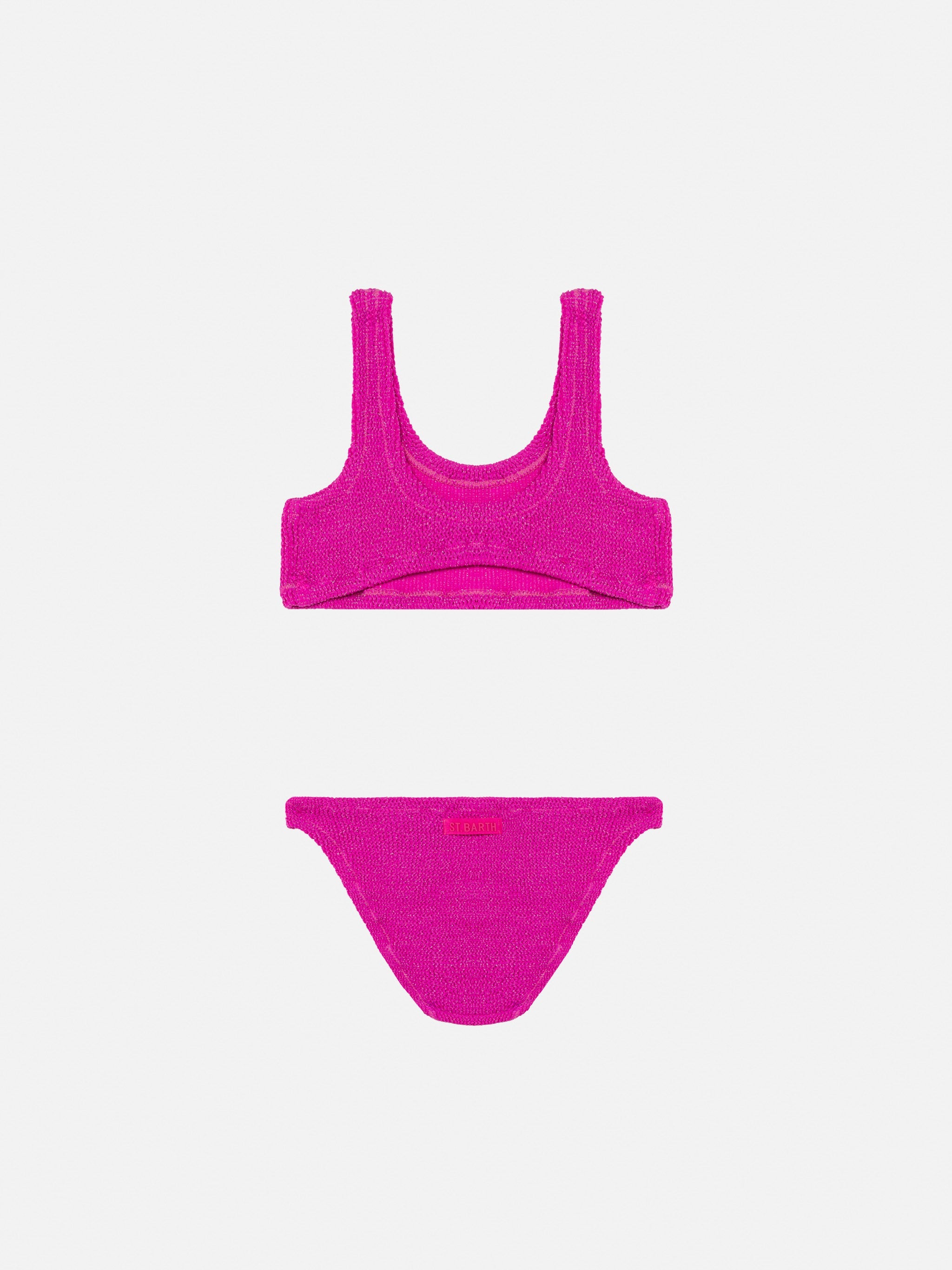 Fuchsia Lurex Crinkle Classic Bralette Bikini Baker Pink