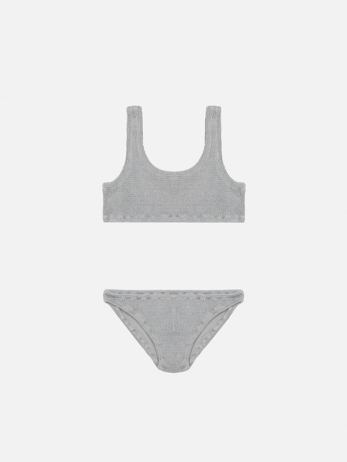 Silver Lurex Crinkle Classic Bralette Bikini Baker White