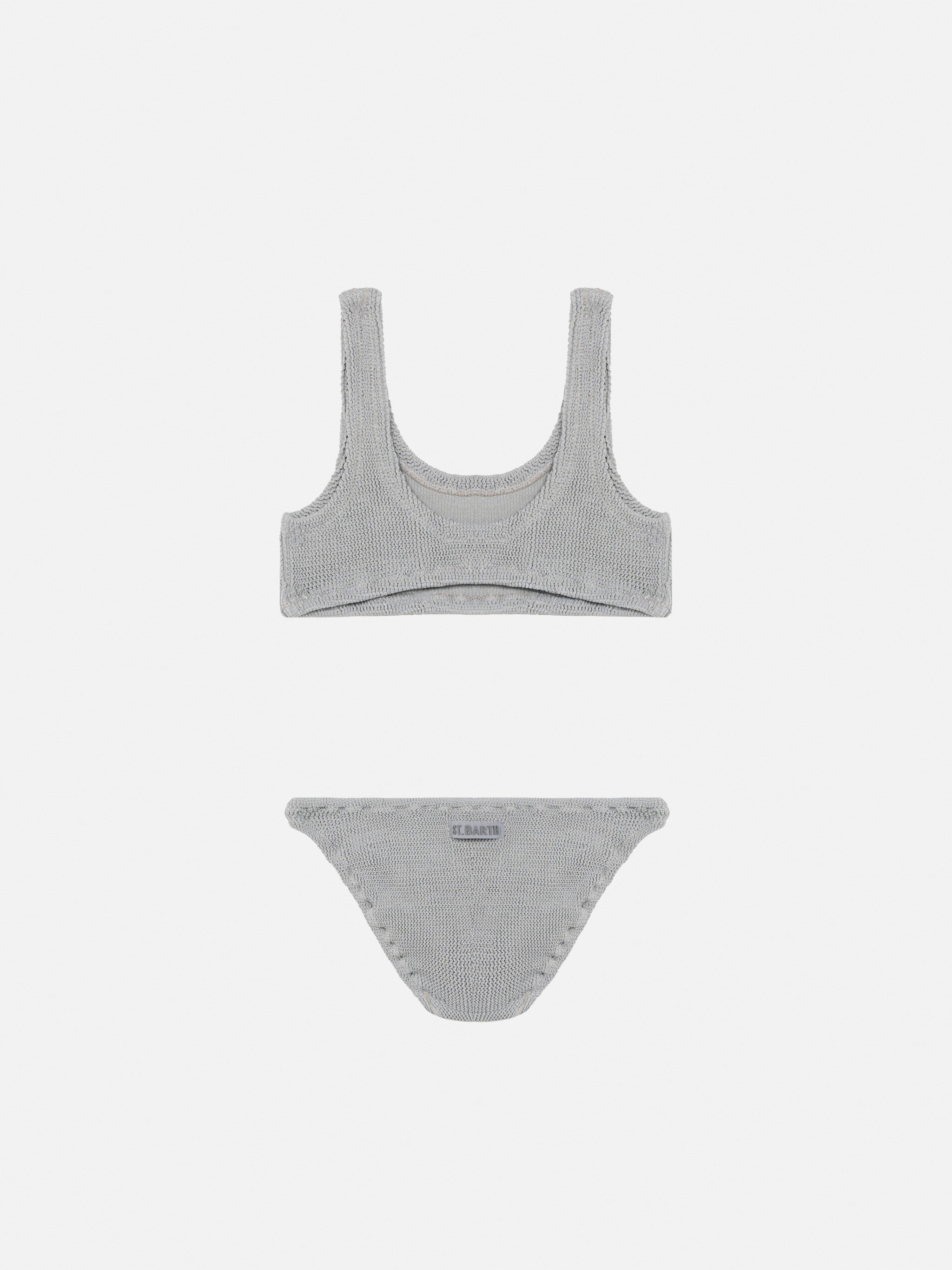 Silver Lurex Crinkle Classic Bralette Bikini Baker White