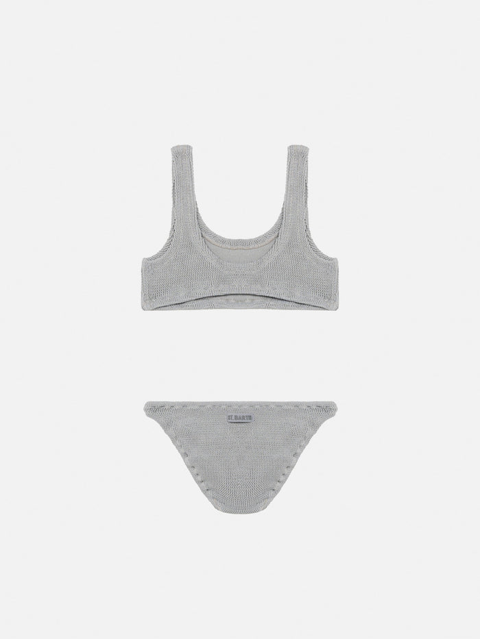 Silver Lurex Crinkle Classic Bralette Bikini Baker White