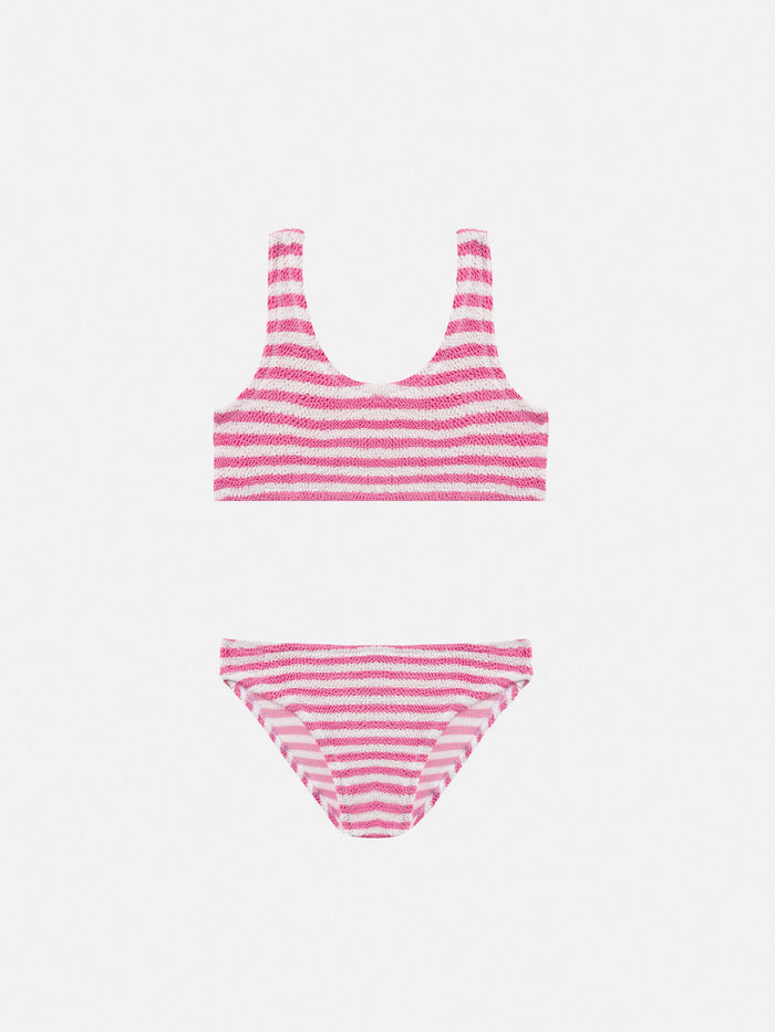 Pink Striped Crinkle Classic Bralette Bikini Baker __single__