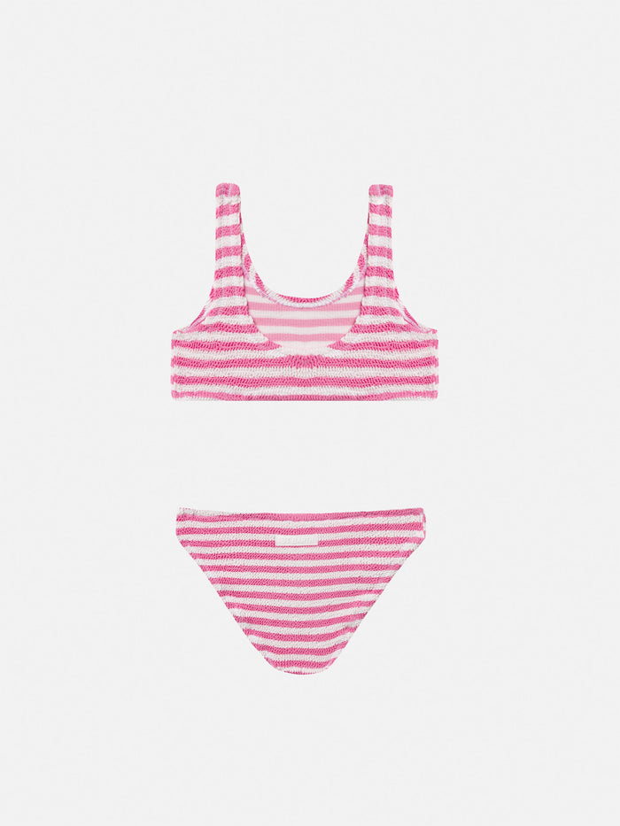 Pink Striped Crinkle Classic Bralette Bikini Baker __single__