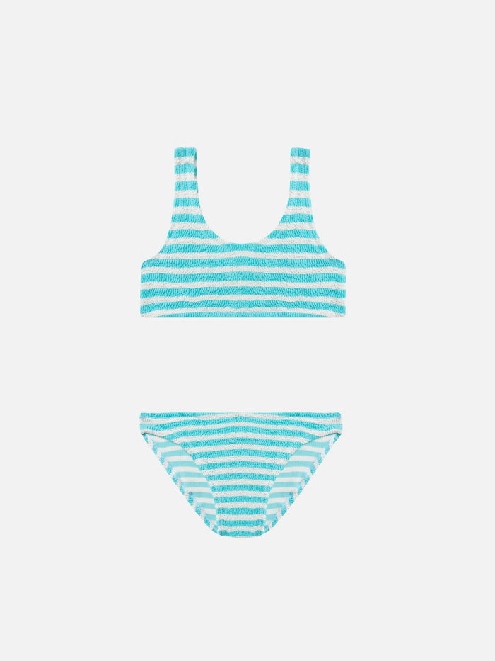 Water Green Striped Crinkle Classic Bralette Bikini Baker