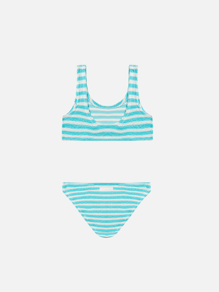 Water Green Striped Crinkle Classic Bralette Bikini Baker __single__