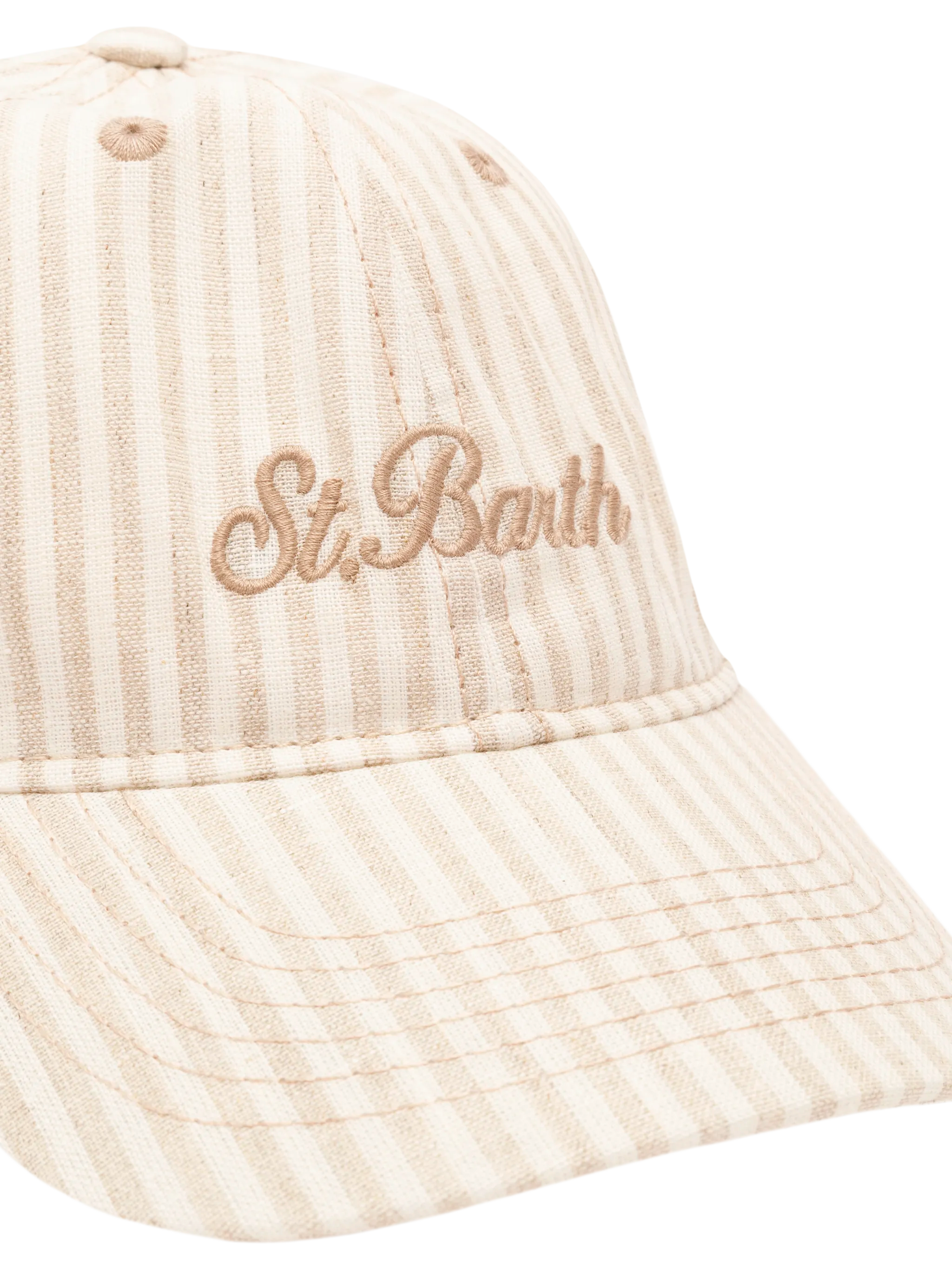 Baseball Beige Striped Cotton Linen Cap White Hat