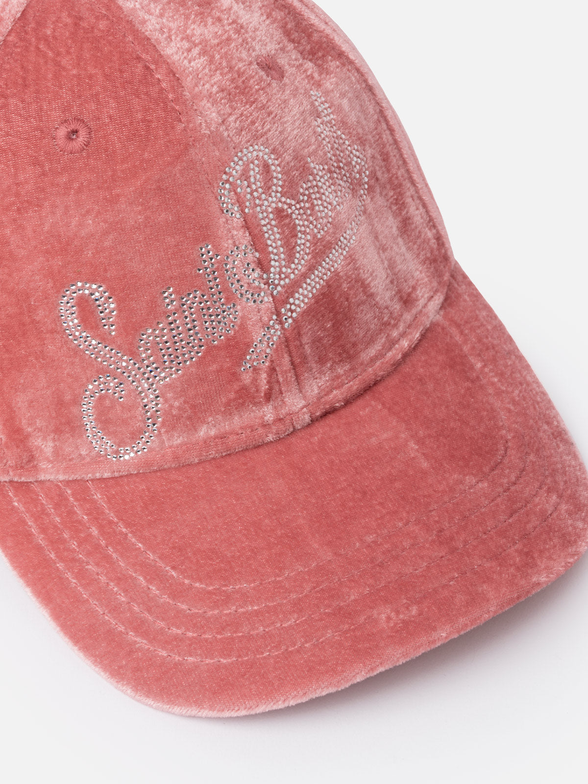 Pink Velvet Ball Cap Baseball With Rhinestones Logo Hat