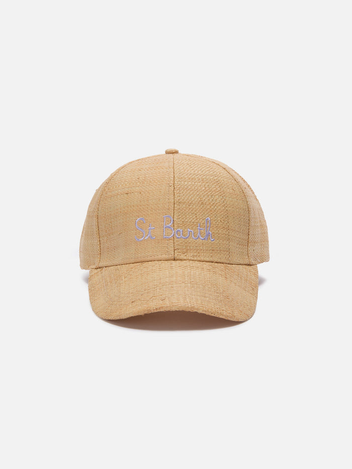 Baseball Beige Raffia Cap With St. Barth Embroidery White Hat