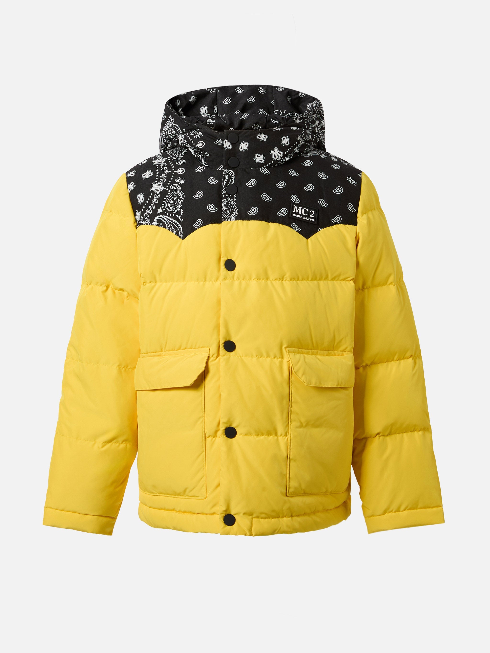 Hooded Down Padded Jacket Baxter Jr With Bandana Print Yellow