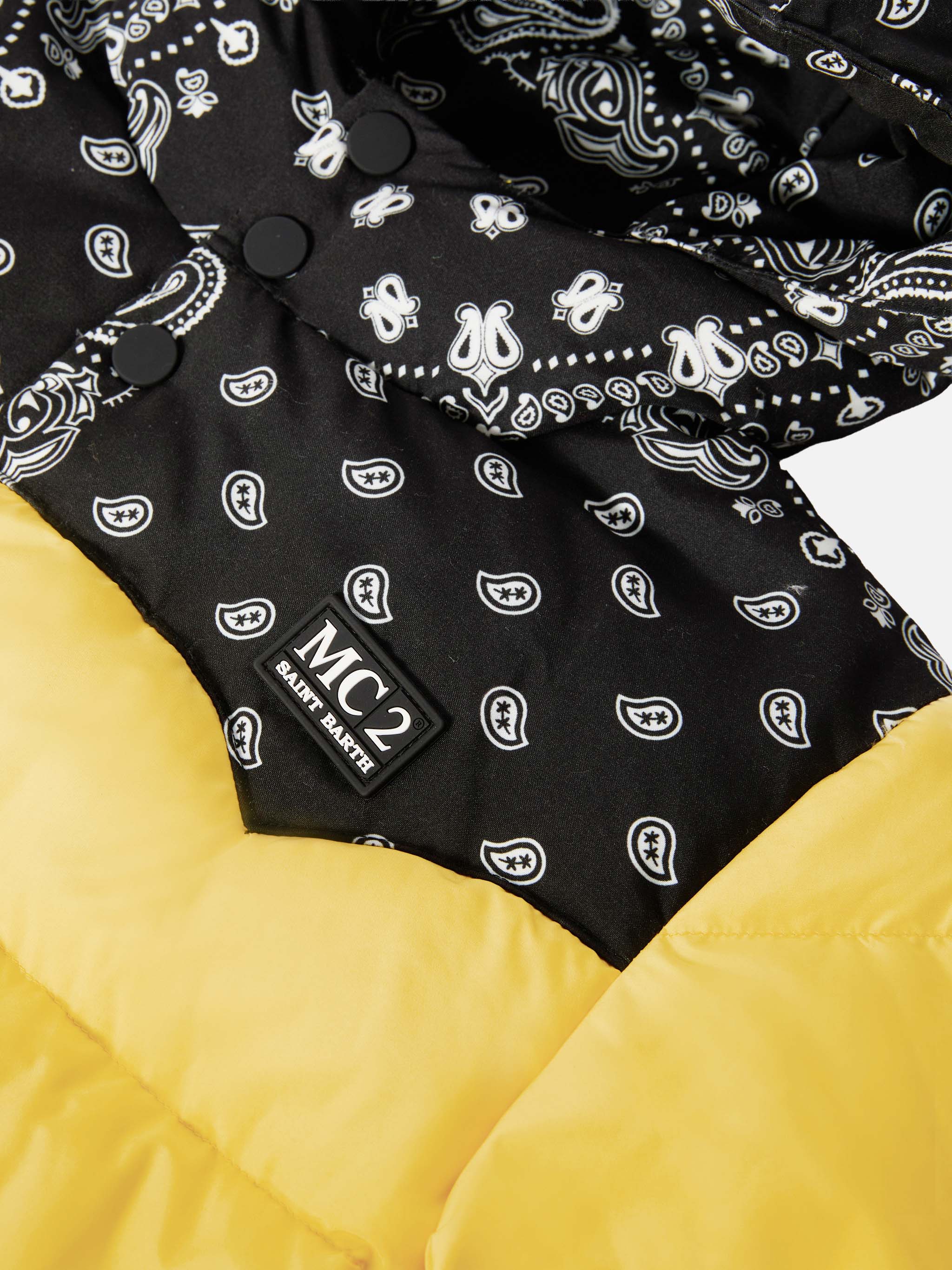Hooded Down Padded Jacket Baxter Jr With Bandana Print Yellow