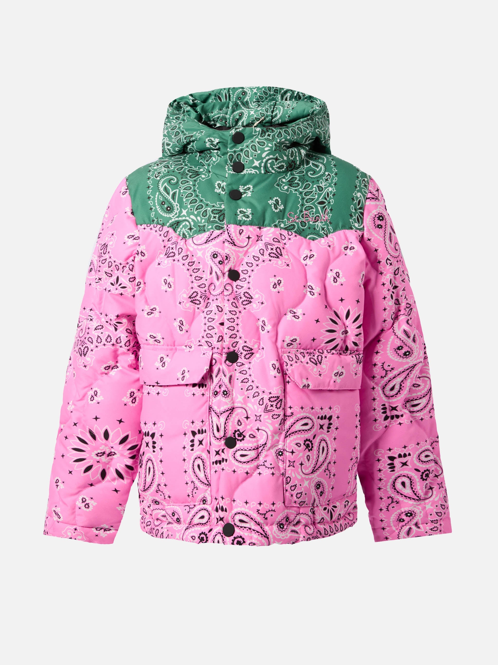 Hooded Down Padded Jacket Baxter Jr With Bandana Print Pink